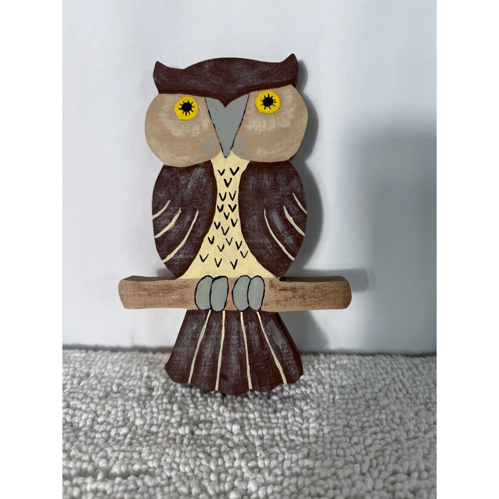Vintage 1987 Hand Painted Wooden Owl Wall Hanging Folk Art‎ Decor 9 Inch